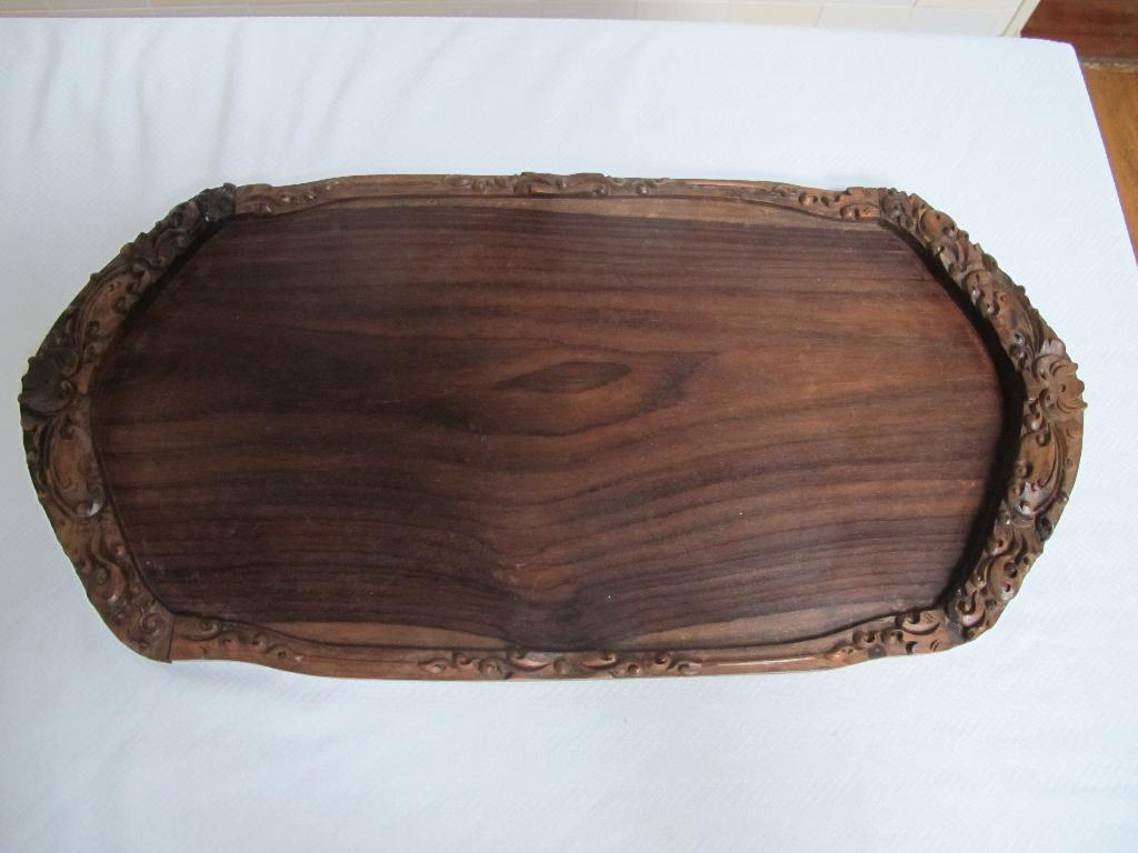 vintage dienblad houtsnijwerk, Ophalen of Verzenden, Rechthoekig, Hout