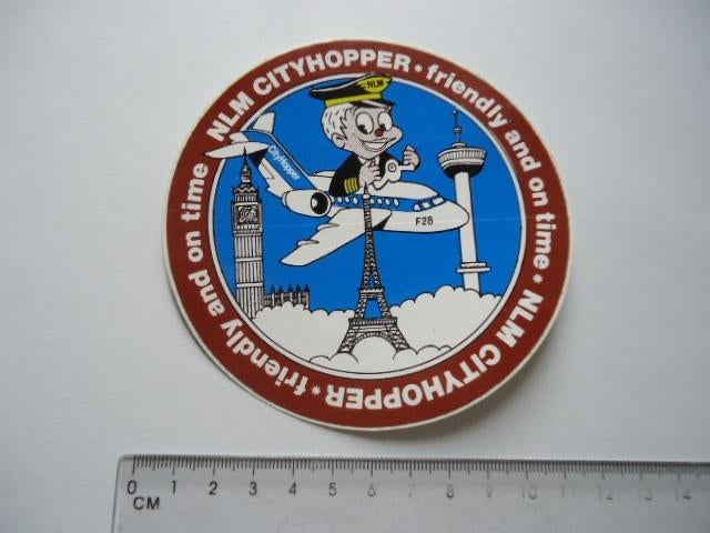 sticker oud NLM Cityhopper KLM F28 fokker vliegtuig piloot, Verzenden, Zo goed als nieuw, Bedrijf of Vereniging