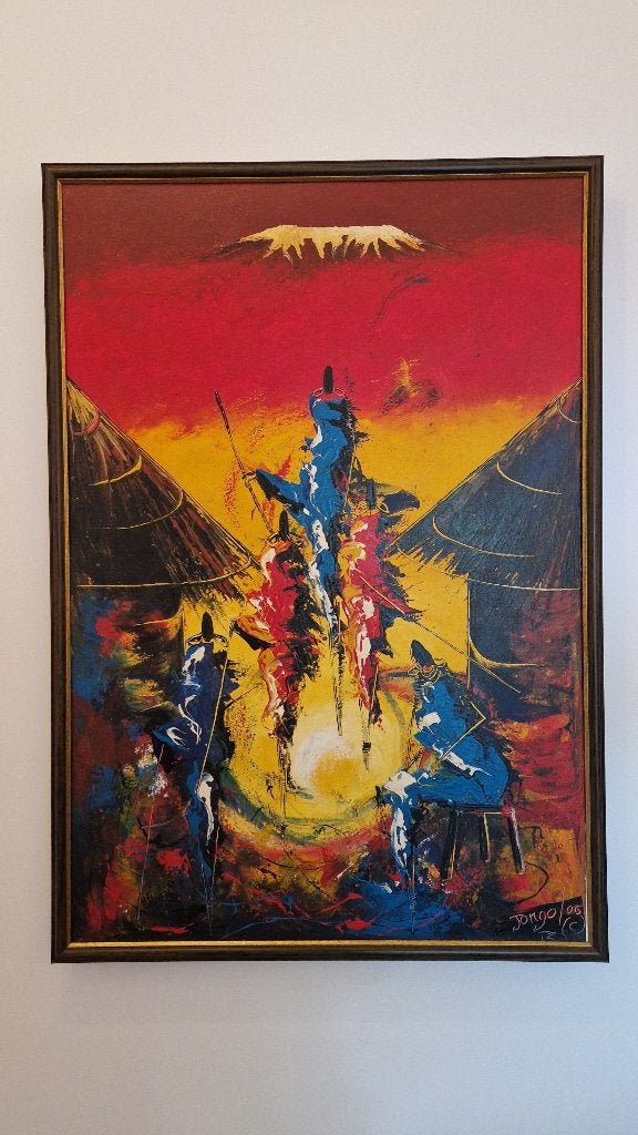 Afrikaans schilderij, Antiek en Kunst, Ophalen, Overige stijlen, Doek, Overige onderwerpen