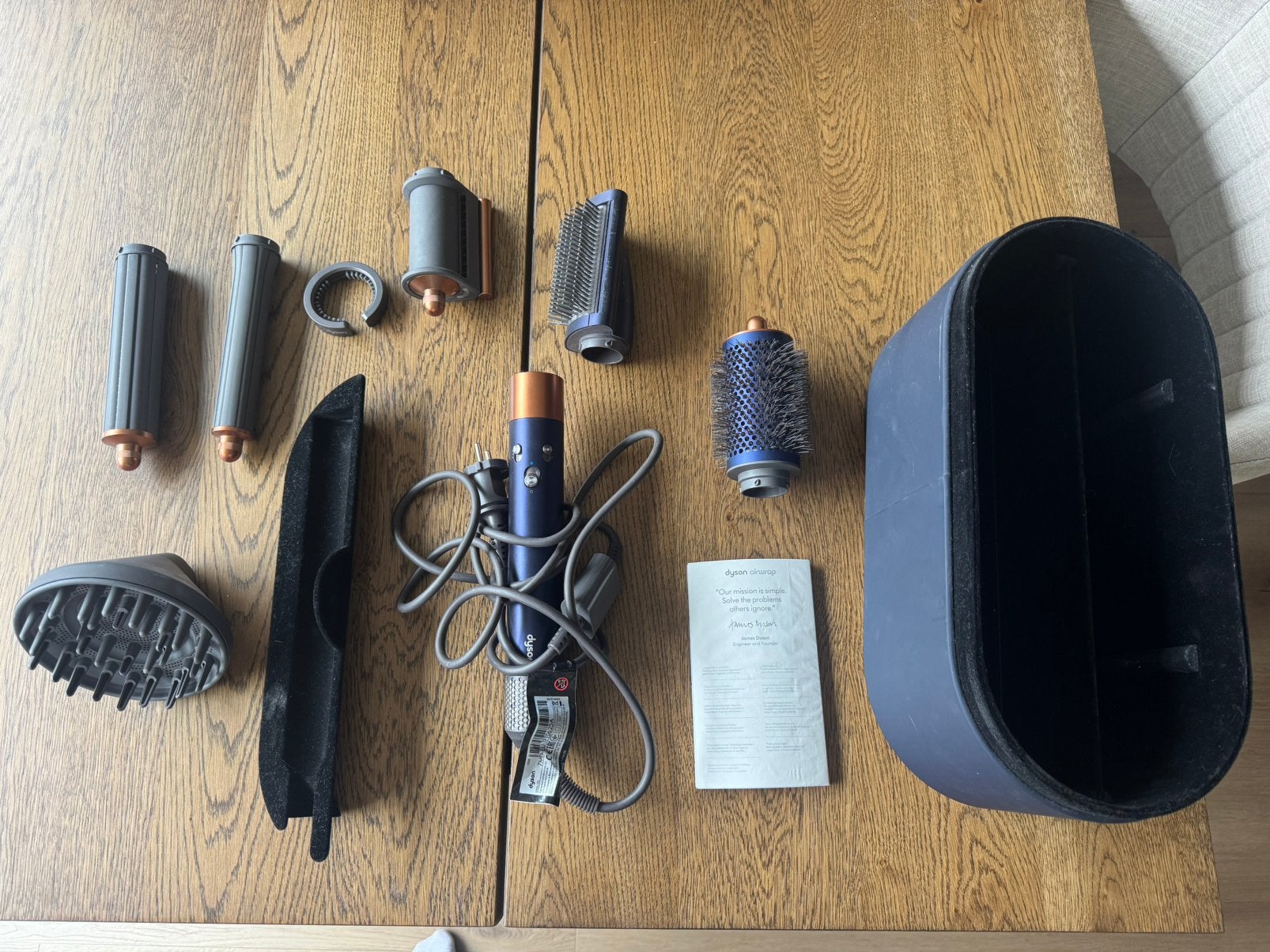 Dyson Airwrap Complete long blauw/koper + case, Ophalen, Zo goed als nieuw, Krultang of Stijltang