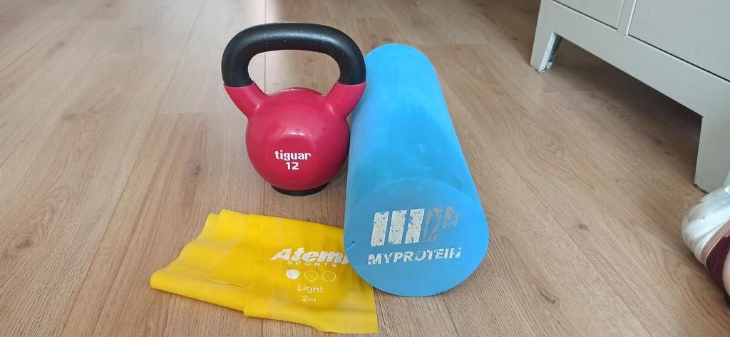 Thuis fitness set: kettlebell, foamroller, weerstandsband, Sport en Fitness, Fitnessmaterialen, Ophalen of Verzenden