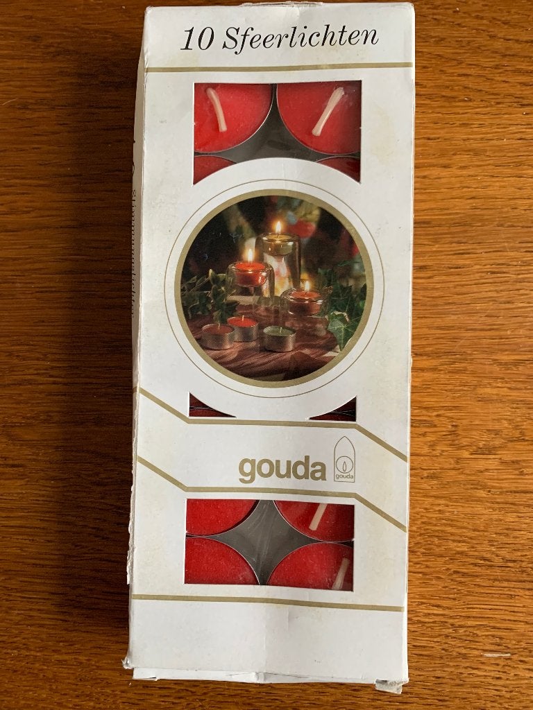 10 "Gouda" Sfeerlichten Kleur: Rood Nieuw in Verpakking, Ophalen of Verzenden, Nieuw, Rood, Kaars