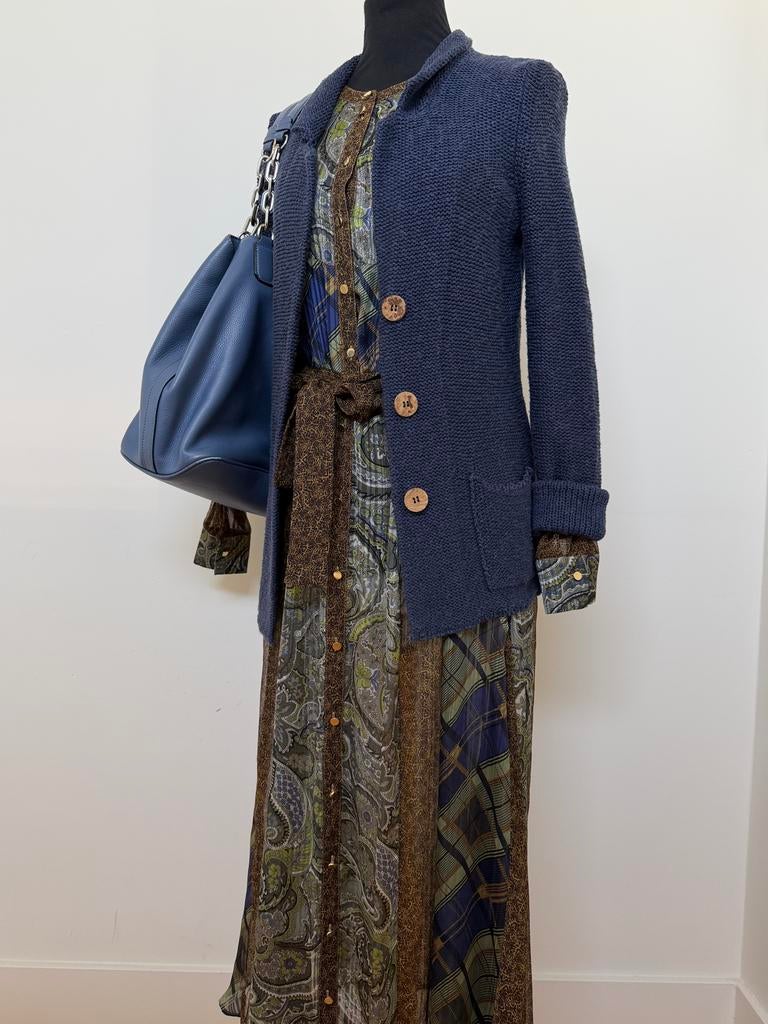 Anne Claire blauw gebreid vest cardigan M Italiaans design, Verzenden, Zo goed als nieuw, Maat 38/40 (M), Blauw