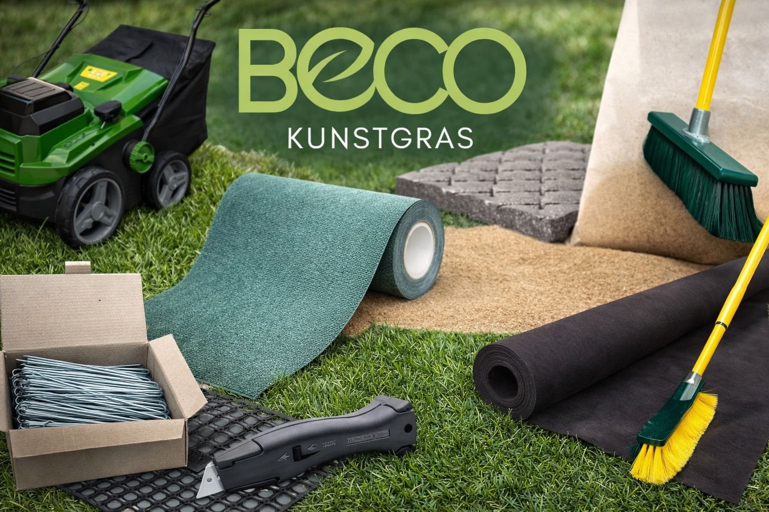 Kunstgras, lijmband, stabalisatiedoek en kunstgras pennen, Ophalen, Nieuw, 20 m² of meer, Kunstgras