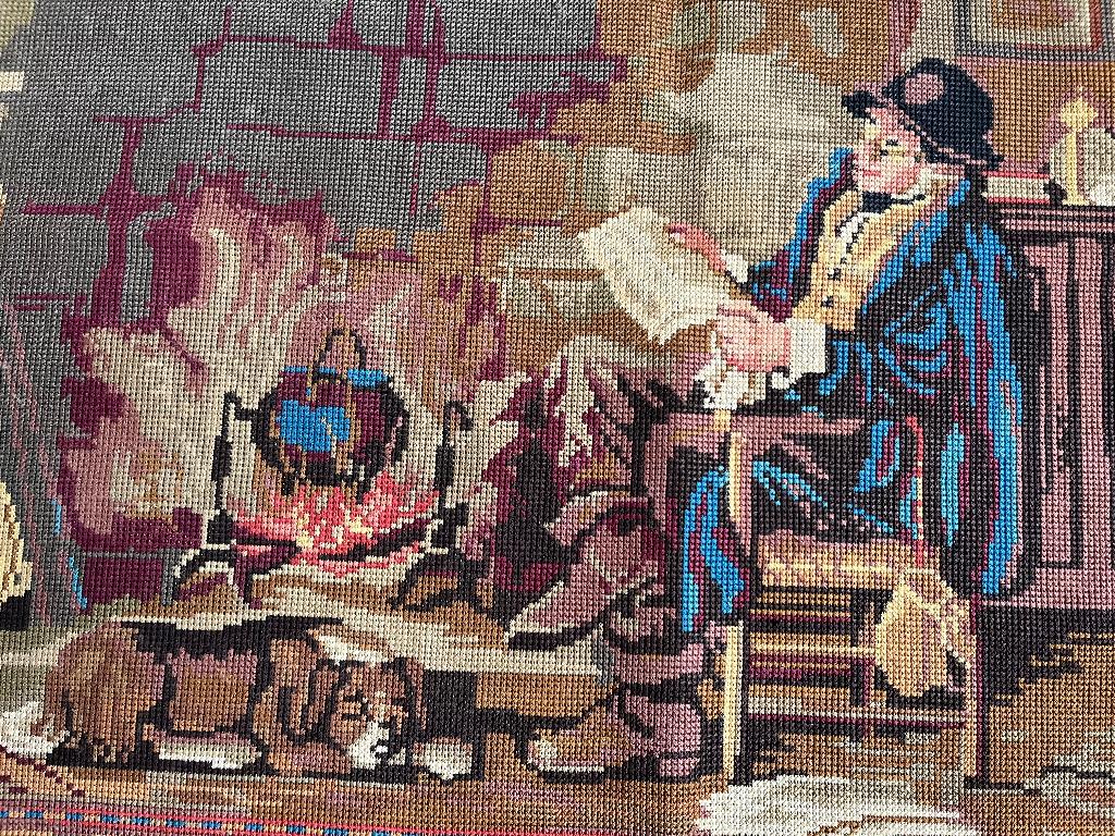Mooi geborduurd "bij de haard" (60 x 70 cm), Ophalen, 50 tot 75 cm, Zo goed als nieuw, Schilderij
