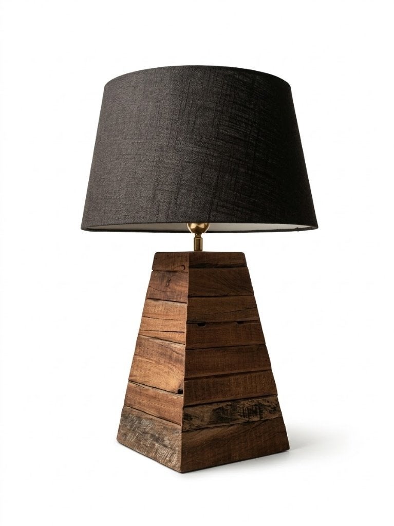 Tafellamp robuust hout - vintage lamp bureaulamp, Gebruikt, Onbekend, E27 (groot), Hout