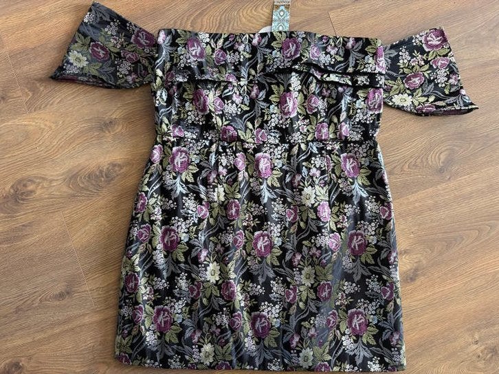 Boohoo Plus Off The Shoulder Jacquard Mini Jurk Zwart, Kleding | Dames, Grote Maten, Ophalen of Verzenden, Nieuw, Zwart, Jurk