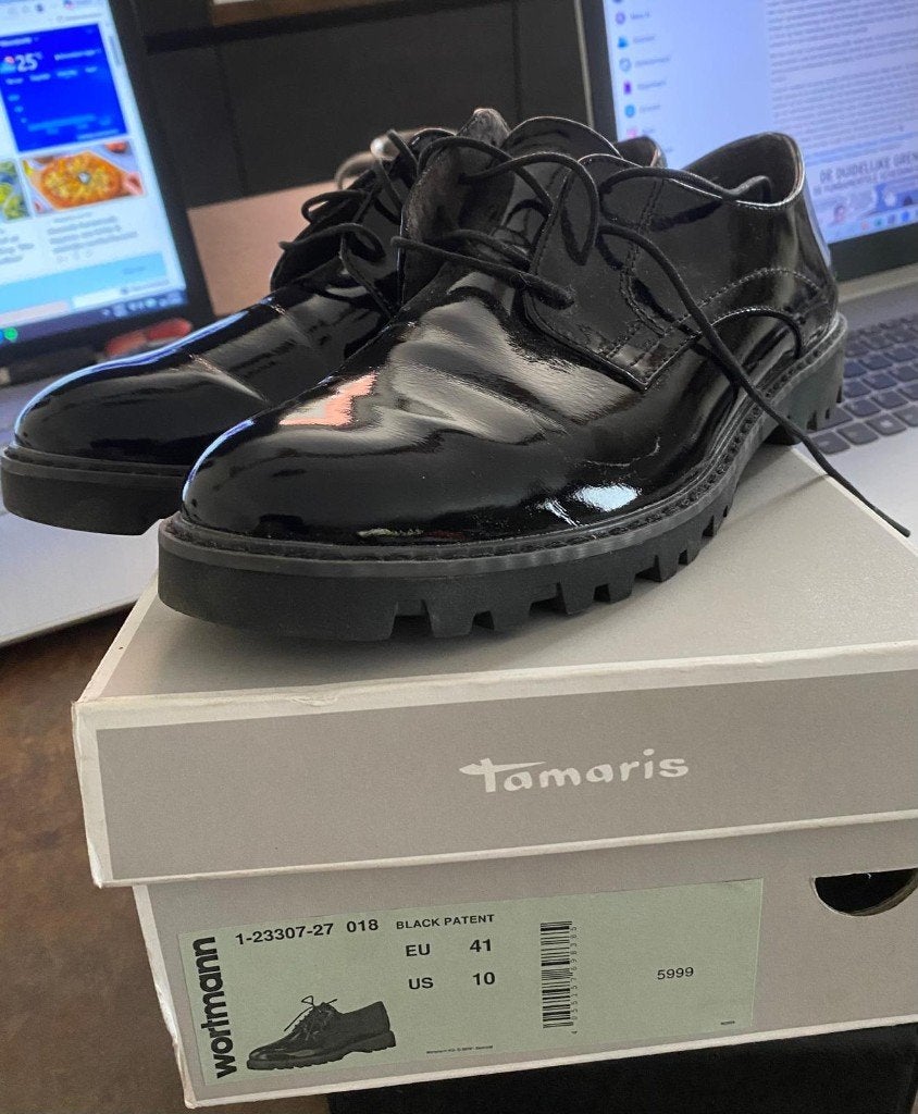 Tamaris Wortmann Dames Lakzwart Schoenen Maat 41 Nieuw, Ophalen, Schoenen met lage hakken, Zwart, Nieuw