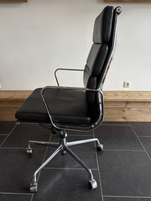 Vitra Eames EA 219 bureaustoel, chroom, zwart leder, Vitra, Bureaufiets, Zwart, Ophalen of Verzenden