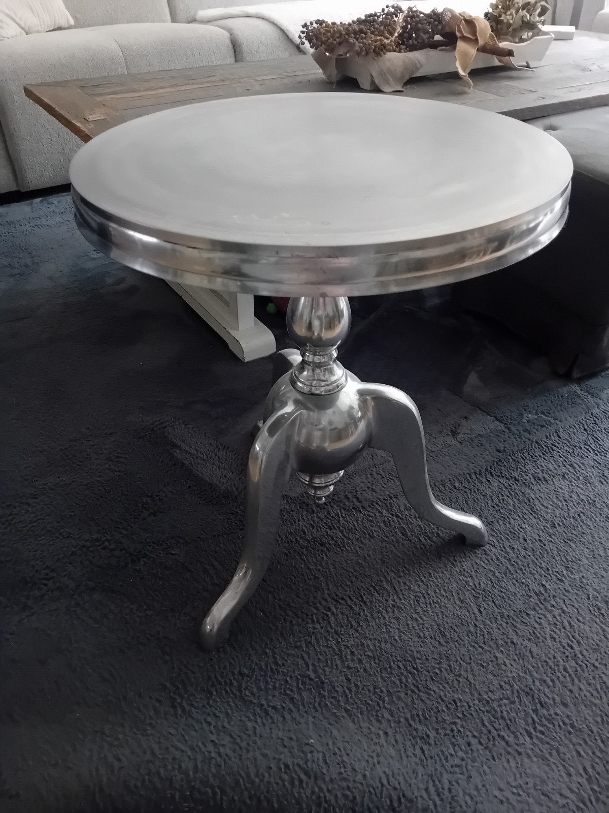 Zilveren Bijzettafel - Zwaar Metaal - Riviera Maison Stijl, Ophalen, Gebruikt, Metaal of Aluminium, Rond