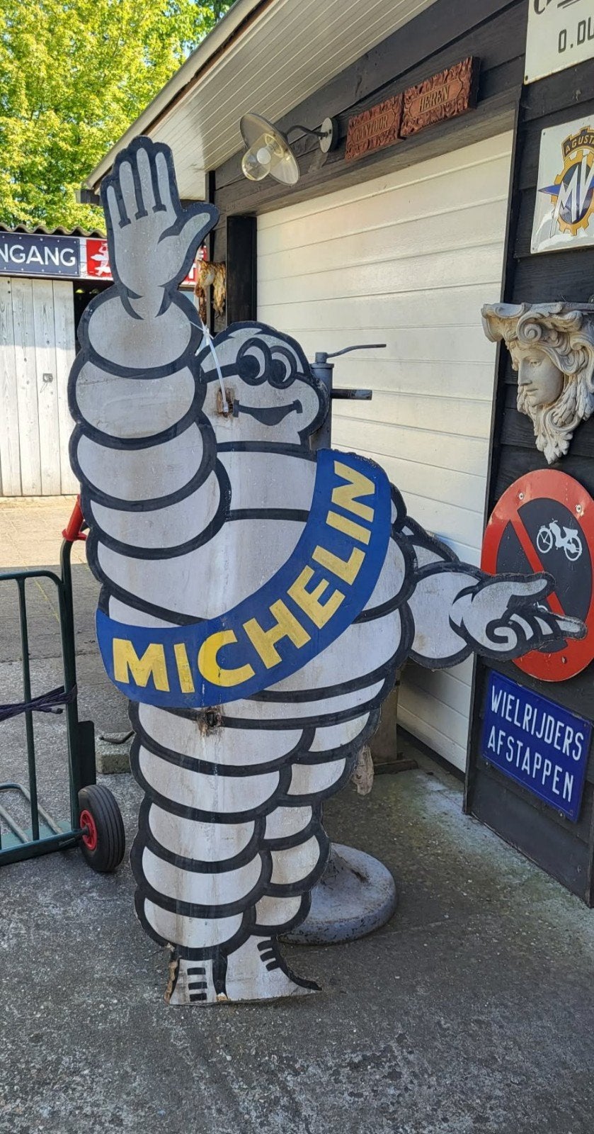 Zeldzaam, groot dubbelzijdig Michelin man bord (2m+), Ophalen, Gebruikt, Reclamebord