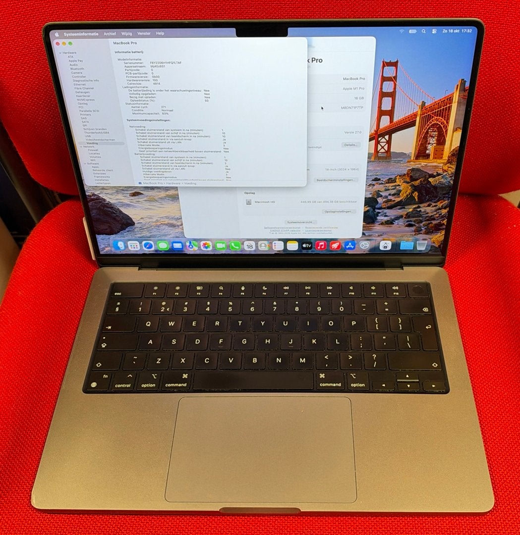 macbook pro 14 m1 16gb 500gb ssd cycle 271, Computers en Software, Ophalen, Zo goed als nieuw, Overige groottes, MacBook Pro
