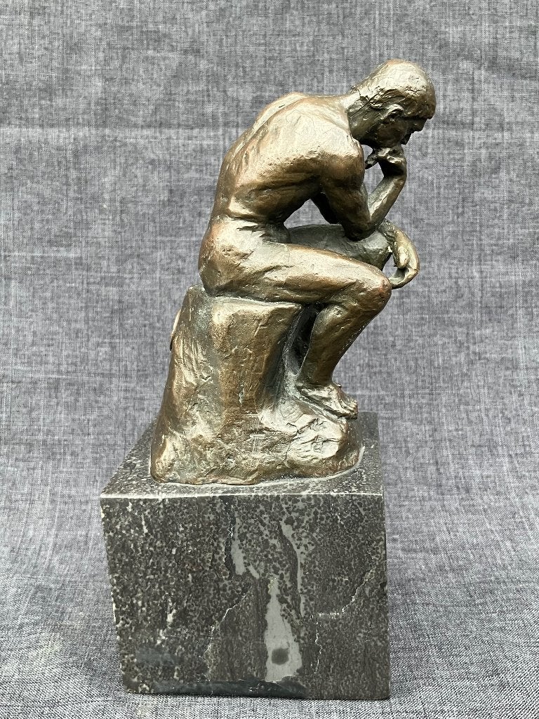 Oud bronzen beeld van De Denker van Rodin, Antiek en Kunst, Ophalen of Verzenden, Brons, Beeld
