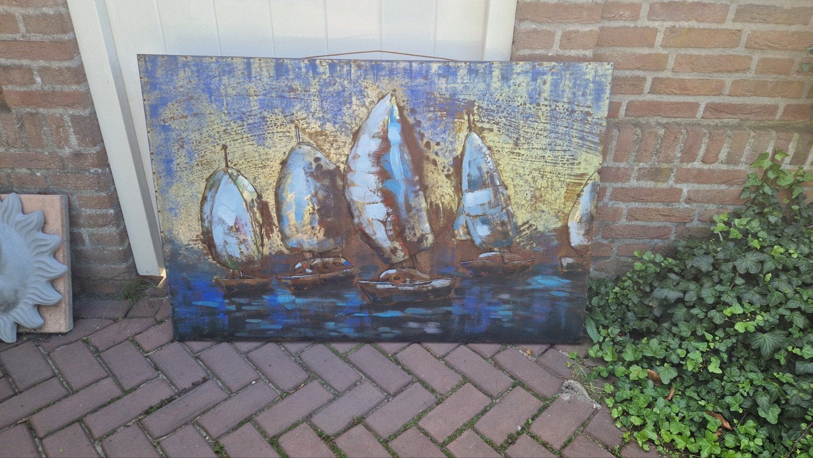Stalen kunstwerk 'Zeilboten op Zee' - 80x120cm, Ophalen, Maritiem / water, Oud hollands, Overige technieken