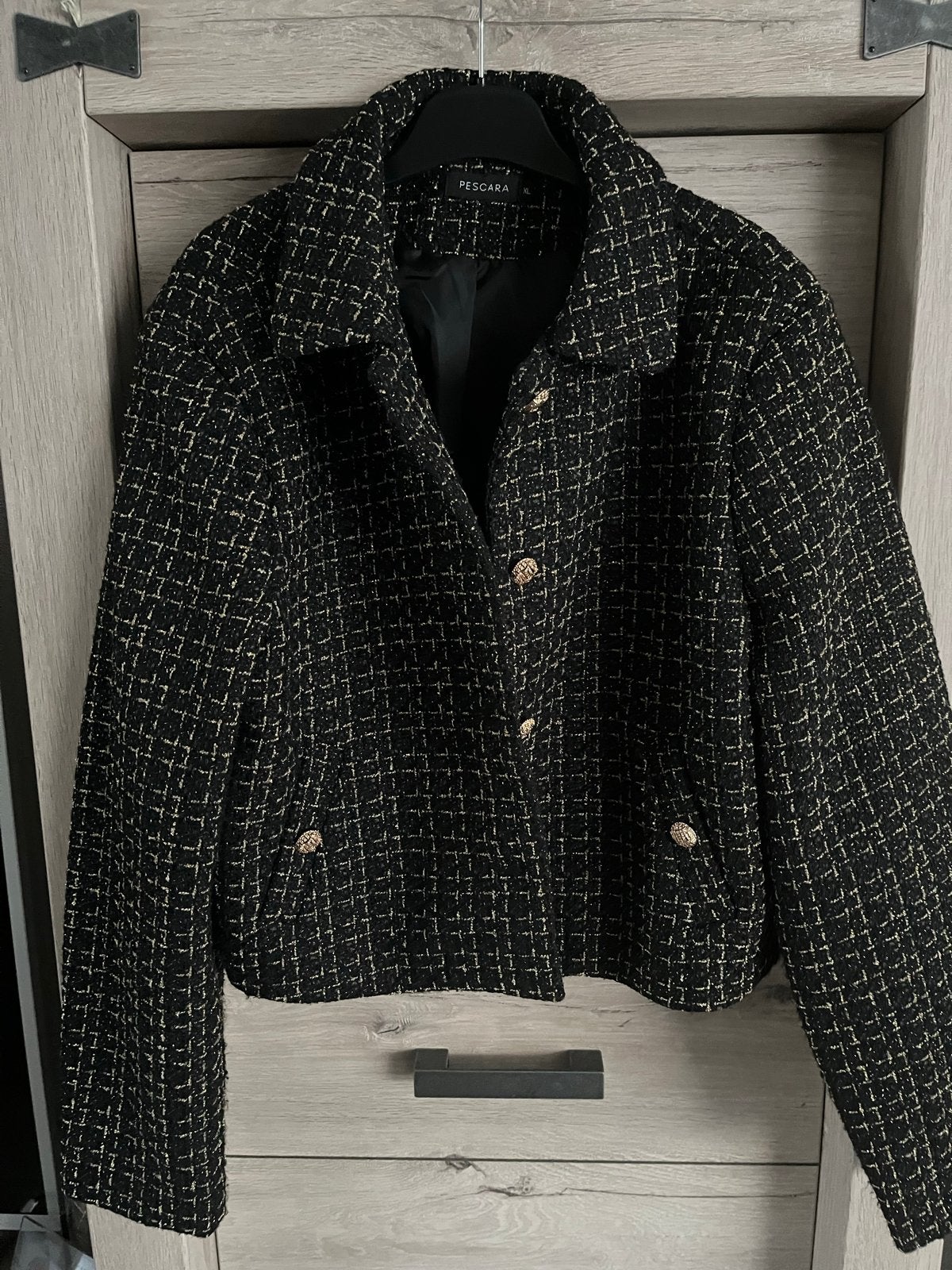 Pescara Zwart/Gouden Tweed Jasje Maat XL, Ophalen of Verzenden, Zo goed als nieuw, Maat 46/48 (XL) of groter, Zwart