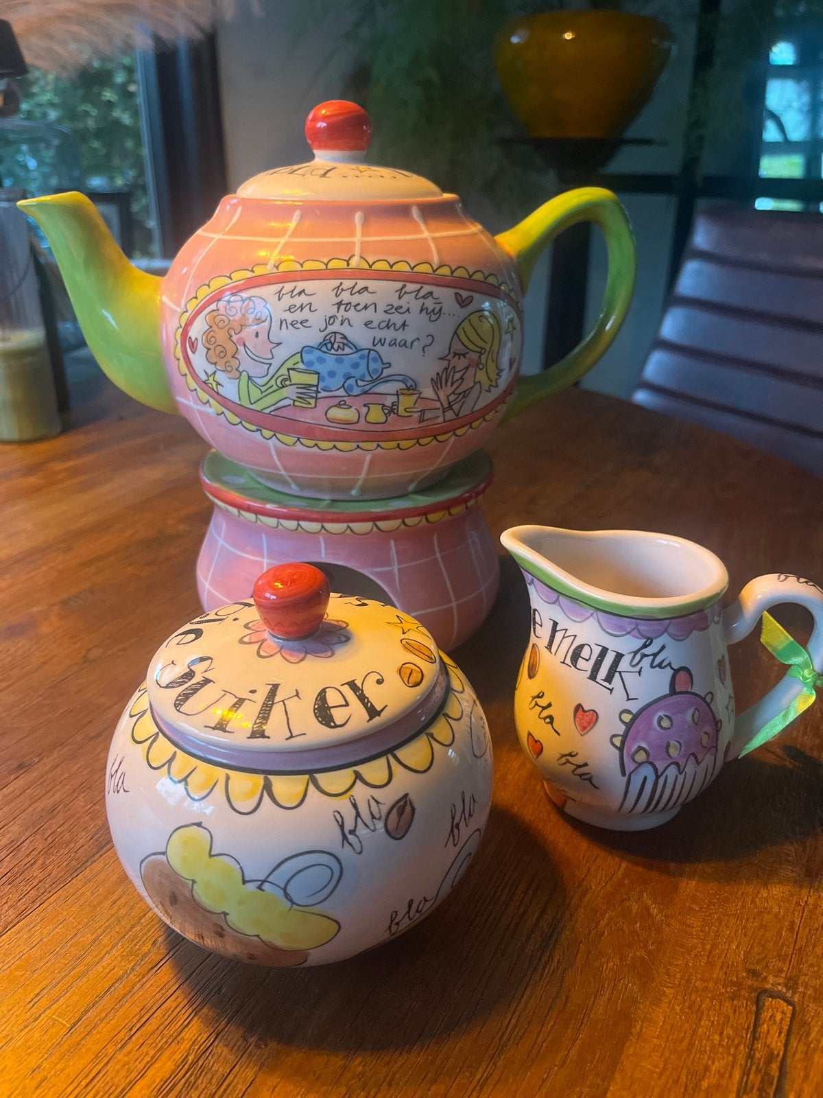 Blond Amsterdam theepot,lichtje,suikerpot en melkkannetje, Ophalen, Keramiek, Zo goed als nieuw, Theepot