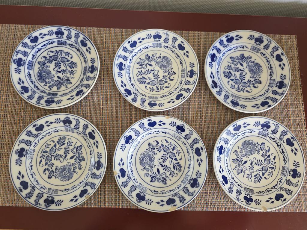 6 Blauw Witte Schotels/Bordjes - Delfts Boch, Antiek en Kunst, Ophalen of Verzenden
