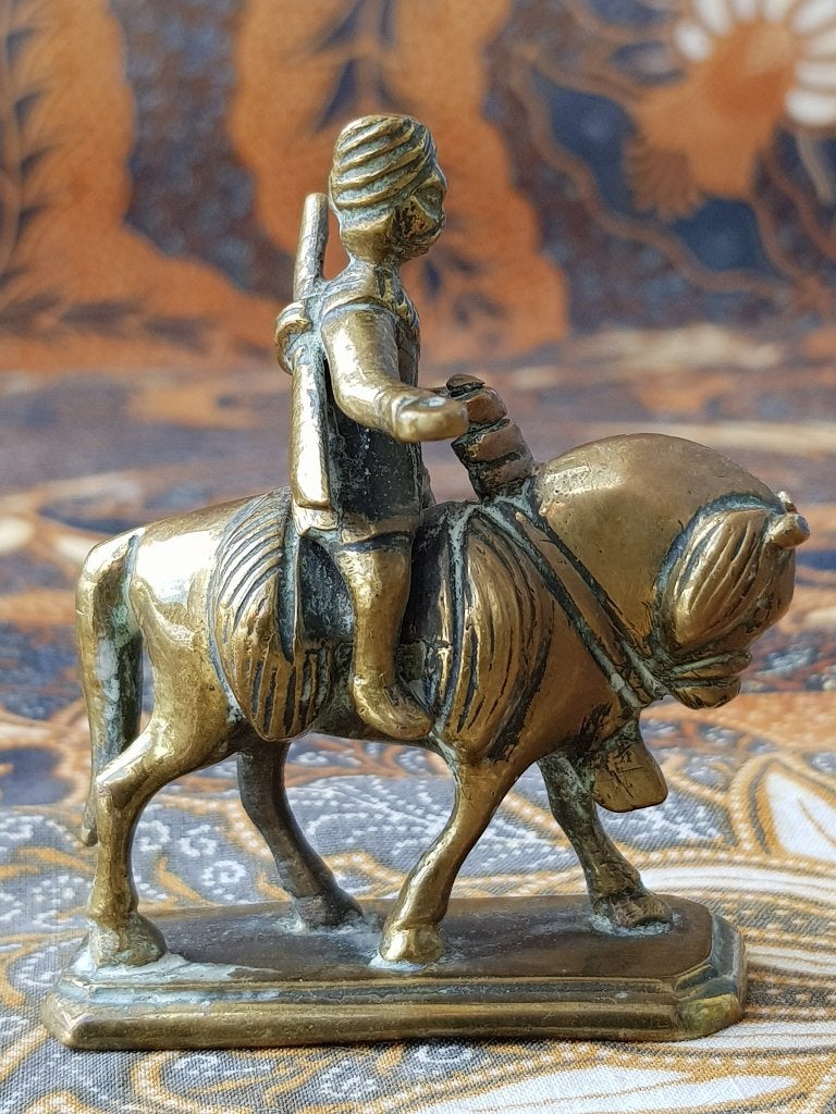 Antiek Oosters koper beeldje van paard met berijder 6,8 cm., Ophalen of Verzenden