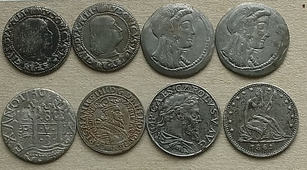 8 replica's van munten. IJzer., Postzegels en Munten, Penningen en Medailles, Ophalen of Verzenden, Overige materialen, Buitenland