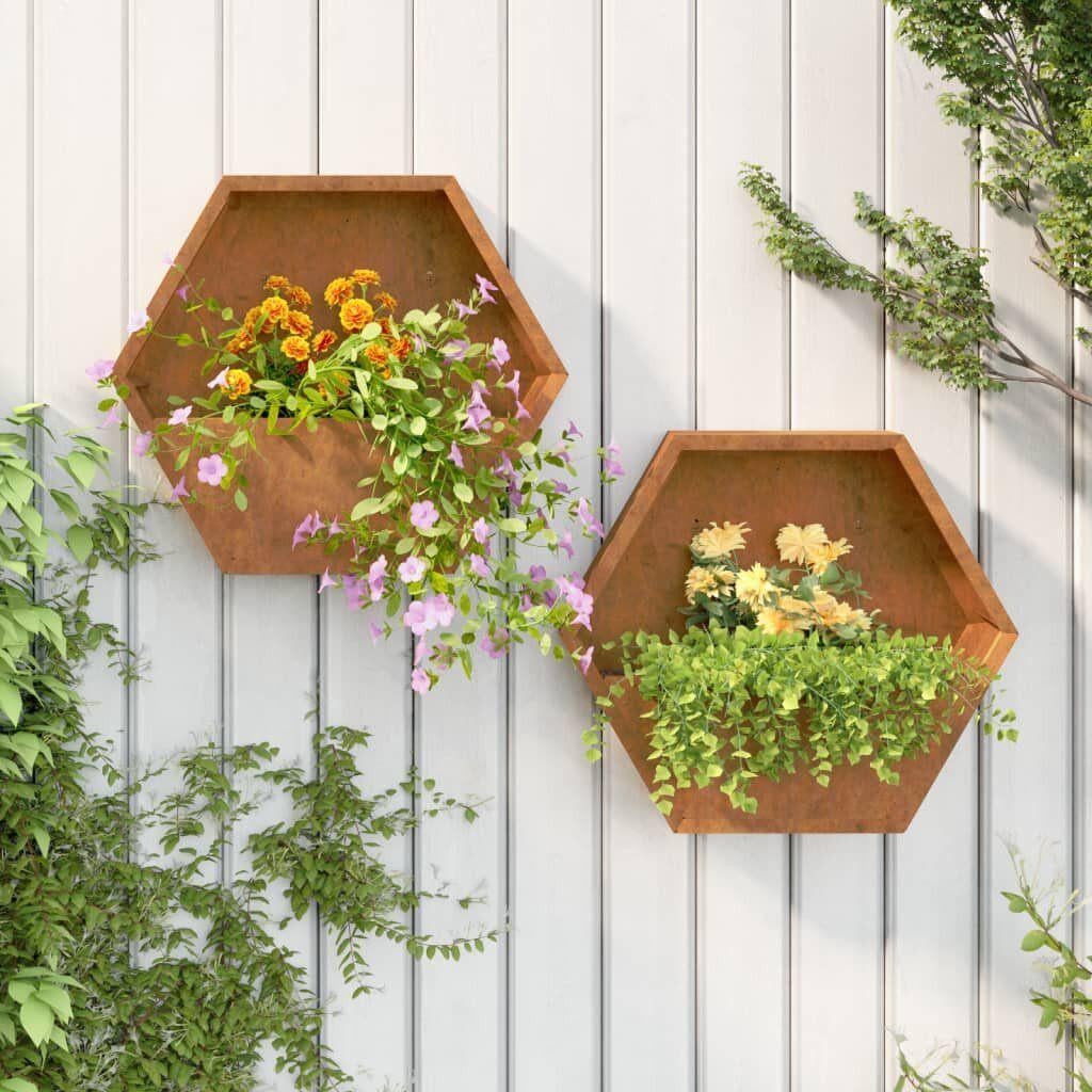 Plantenbakken wandmontage SET 2 st 46x10x40 cm cortenstaal, Tuin en Terras, Bloembakken en Plantenbakken, Nieuw, Metaal, Balkon