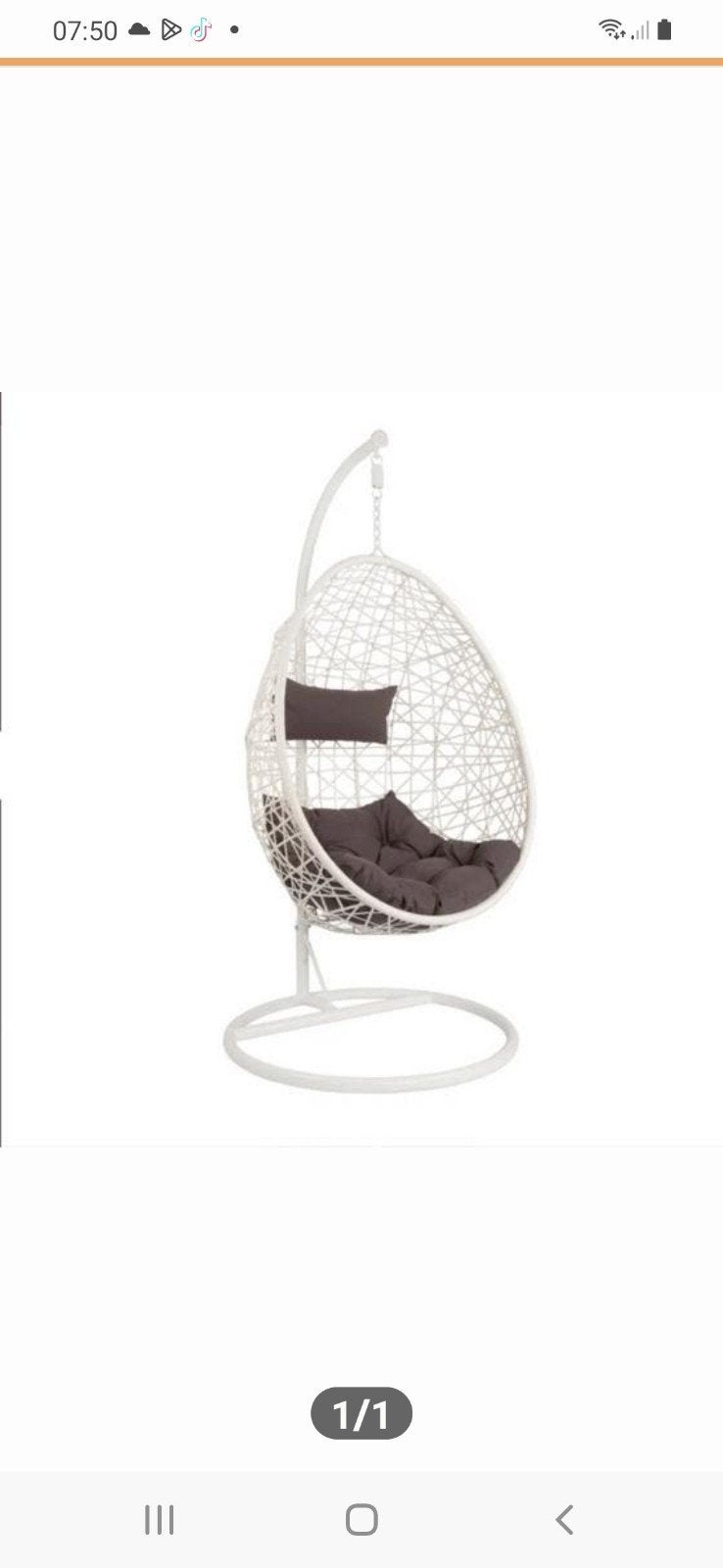Witte hangstoel met standaard en kussens, Huis en Inrichting, Stoelen, Ophalen, Wit, Zo goed als nieuw, Eén