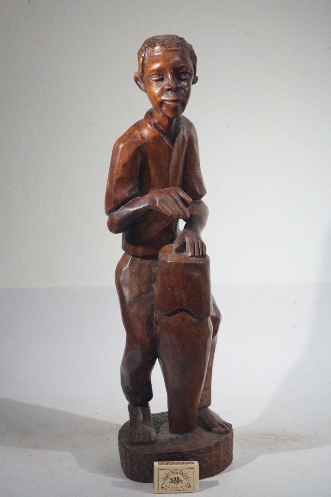 2647- Groot oud Afrikaans houten beeld, Antiek en Kunst, Handgemaakt, Beeld, Hout, Bruin