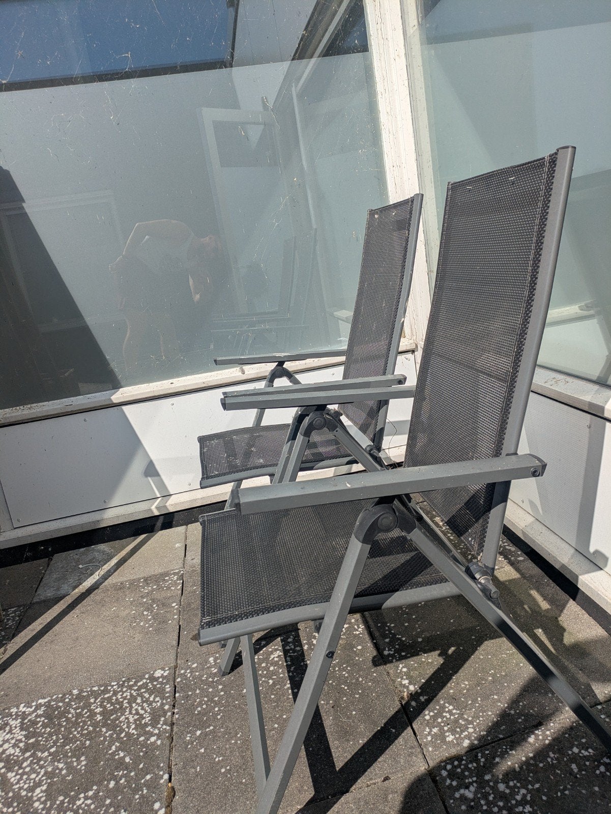 2x Verstelbare tuinstoelen - Grijs, Tuin en Terras, Tuinstoelen, Ophalen, Gebruikt, Metaal, Verstelbaar