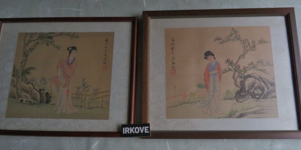 2 ZIJDE SCHILDERINGEN DAMES * In Lijst *, Verzenden, Handgemaakt, Japan, 26 cm