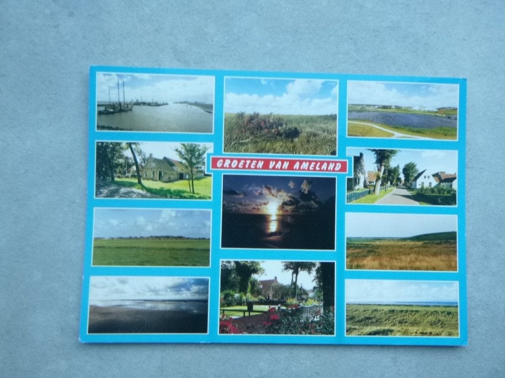 Ameland, groeten van, panorama, Verzenden, 1980 tot heden, Gelopen, Waddeneilanden