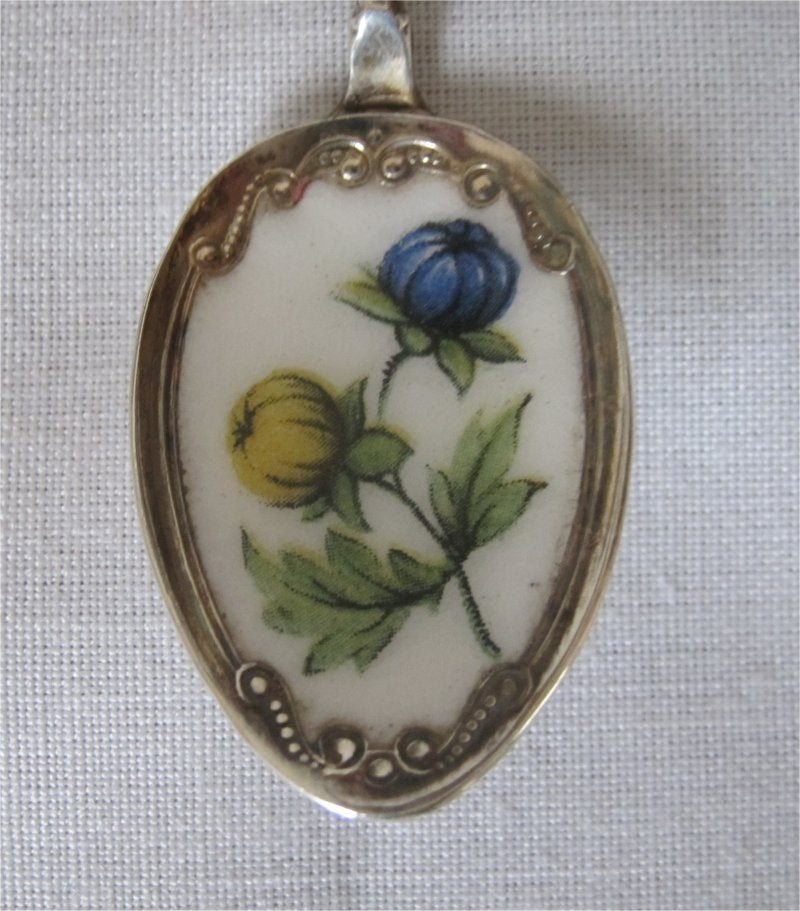 Lepeltje, Pako, met ingelegde bloemen, geel en blauw, Ophalen of Verzenden
