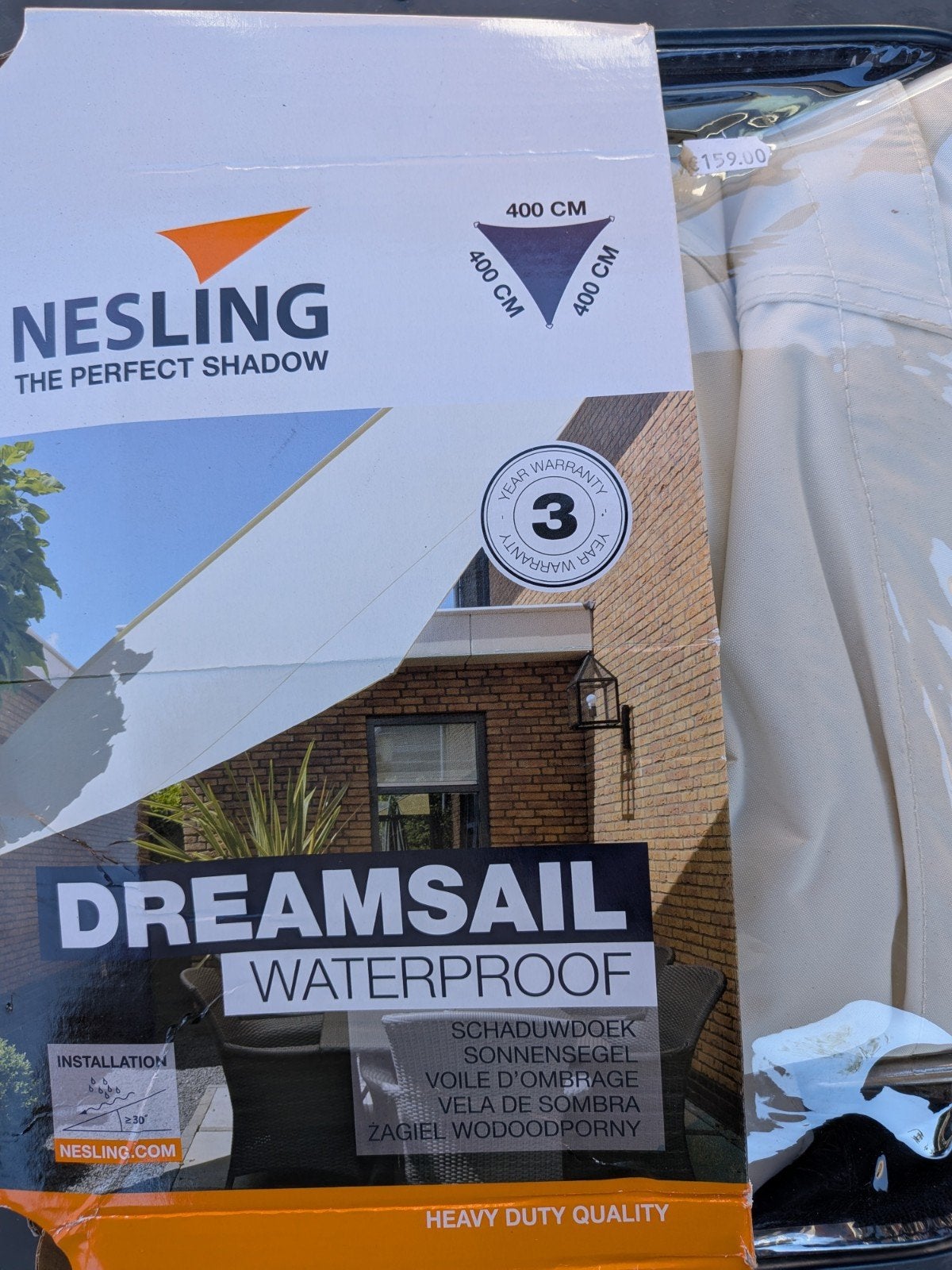 Nesling Dreamsail Waterproof Schaduwdoek 400x400x400 cm, Ophalen, Gebruikt