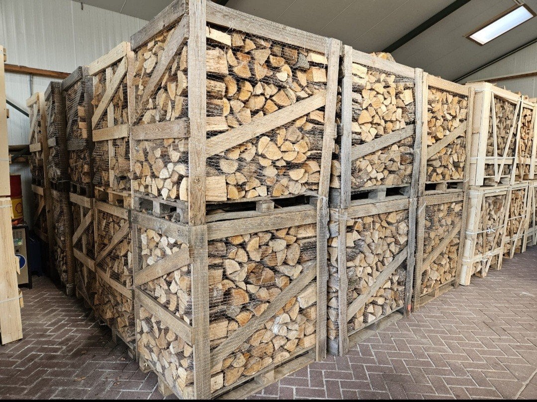 Elzenhout ovengedroogd haardhout - 1 kuub gestapeld, Tuin en Terras, Haardhout, 6 m³ of meer, Ophalen of Verzenden, Elzenhout