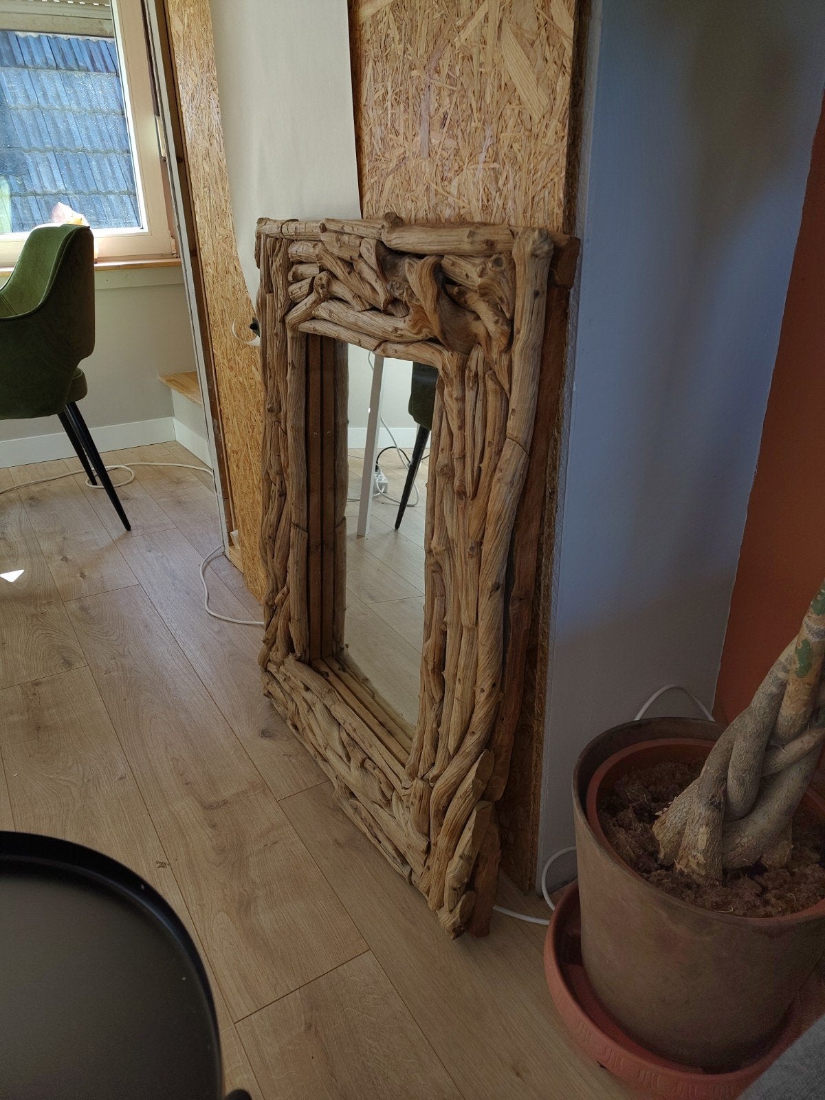Robuuste houten spiegel, 70x91 cm, natuurlijke stijl, Huis en Inrichting, Ophalen, Rechthoekig, 50 tot 75 cm, Minder dan 100 cm