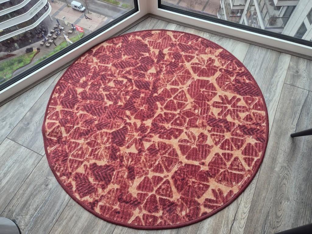 Vloerkleed 120cm rond Rood art deco, Ophalen, Meerkleurig, Overige stijlen, Zo goed als nieuw