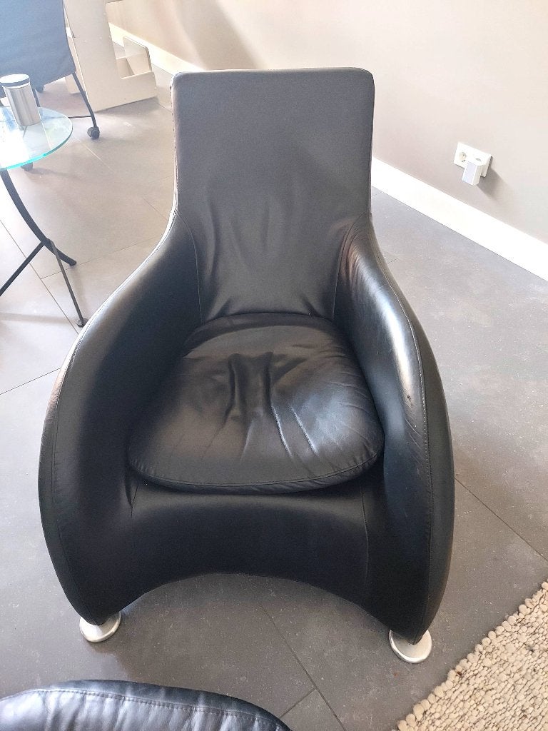 Zeer mooie leren Fauteuil met hocker. Merk: Montis, Ophalen, Gebruikt, 75 tot 100 cm, Leer