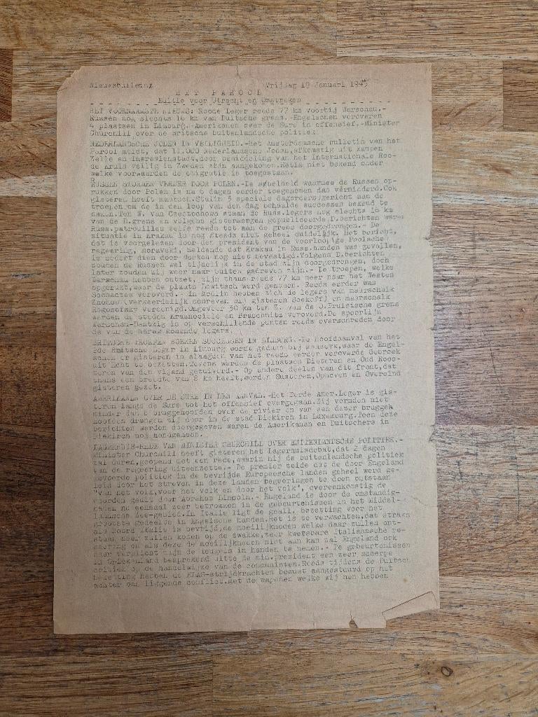 Wo2 illegale pers verzetskrant Het Parool, 19 januari 1945, Ophalen of Verzenden, Nederland, Boek of Tijdschrift