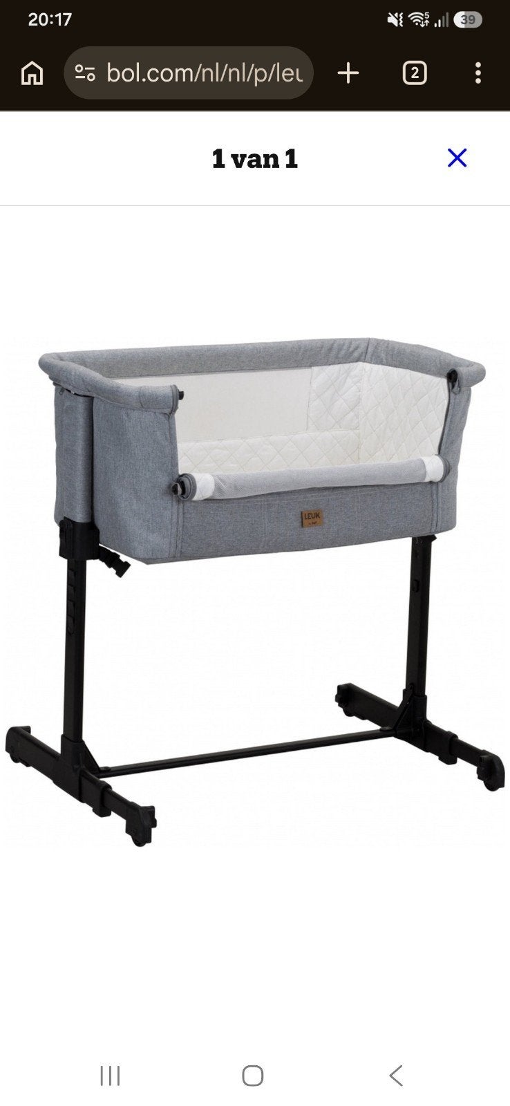 co-sleeper leuk grijs, Kinderen en Baby's, Babywiegjes en Ledikanten, Ophalen, Zo goed als nieuw