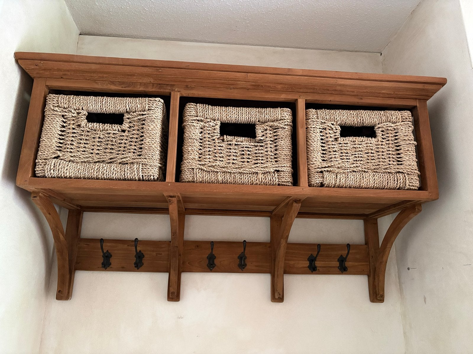 OPHALEN VOOR 1 NOV: Houten wandkapstok met opbergmanden, Huis en Inrichting, Gebruikt, Minder dan 100 cm, Hout, Ophalen