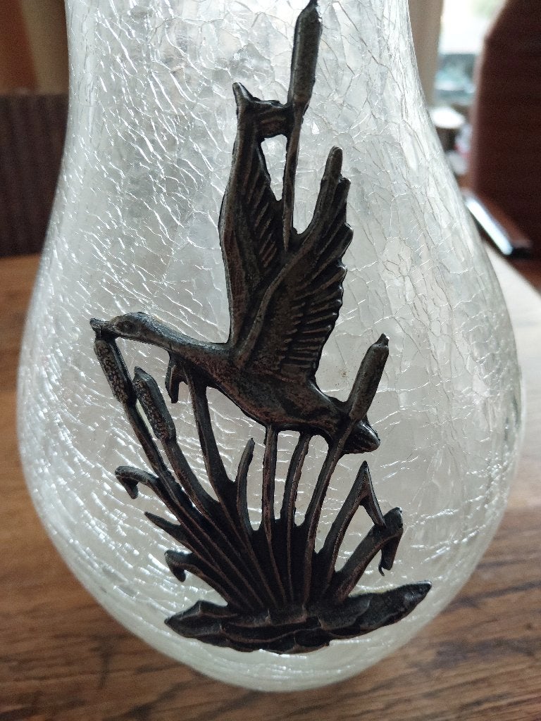 Prachtige craquelé vaas met een metalen decoratieecoratie, Antiek en Kunst, Antiek | Vazen, Ophalen