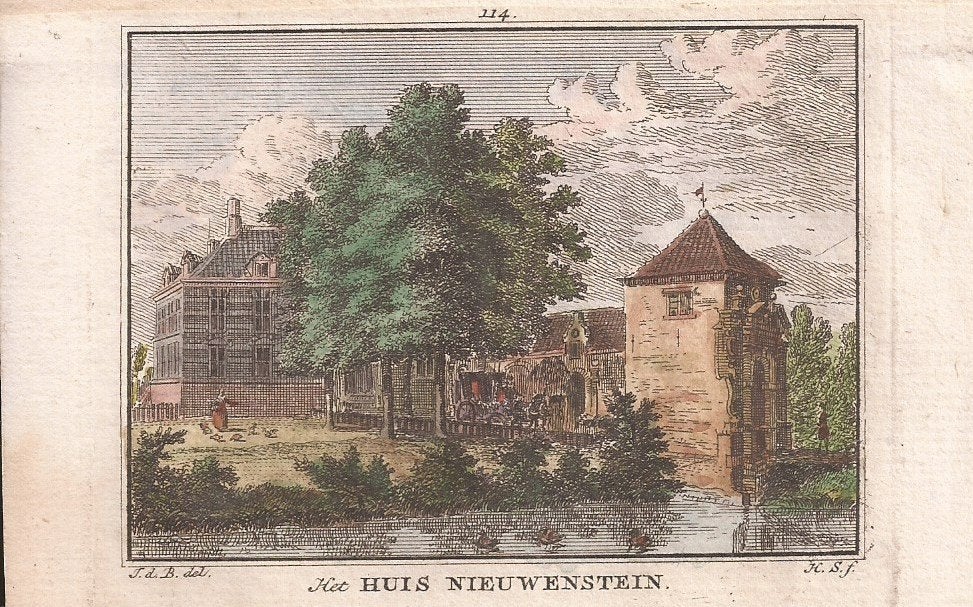 Het Huis Nieuwenstein bij Vianen ca. 1773 Ingekleurd Spilman, 7 cm, Stadsgezicht, 9 cm, Ophalen of Verzenden