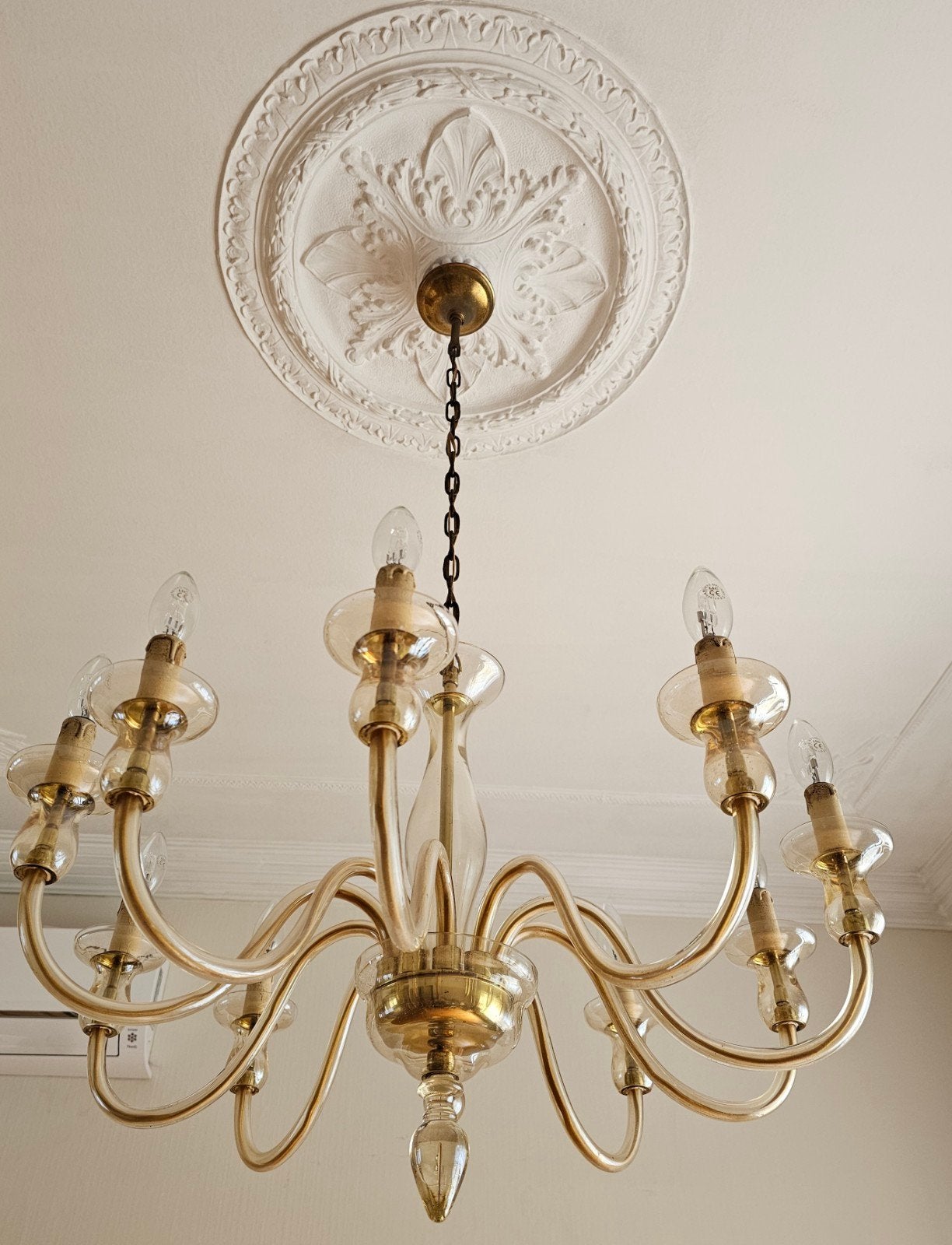 Prachtige Murano Kroonluchter - Vintage Glas en Messing, Huis en Inrichting, Lampen | Kroonluchters, Ophalen, Gebruikt, Glas, Vintage, Klassiek, Murano