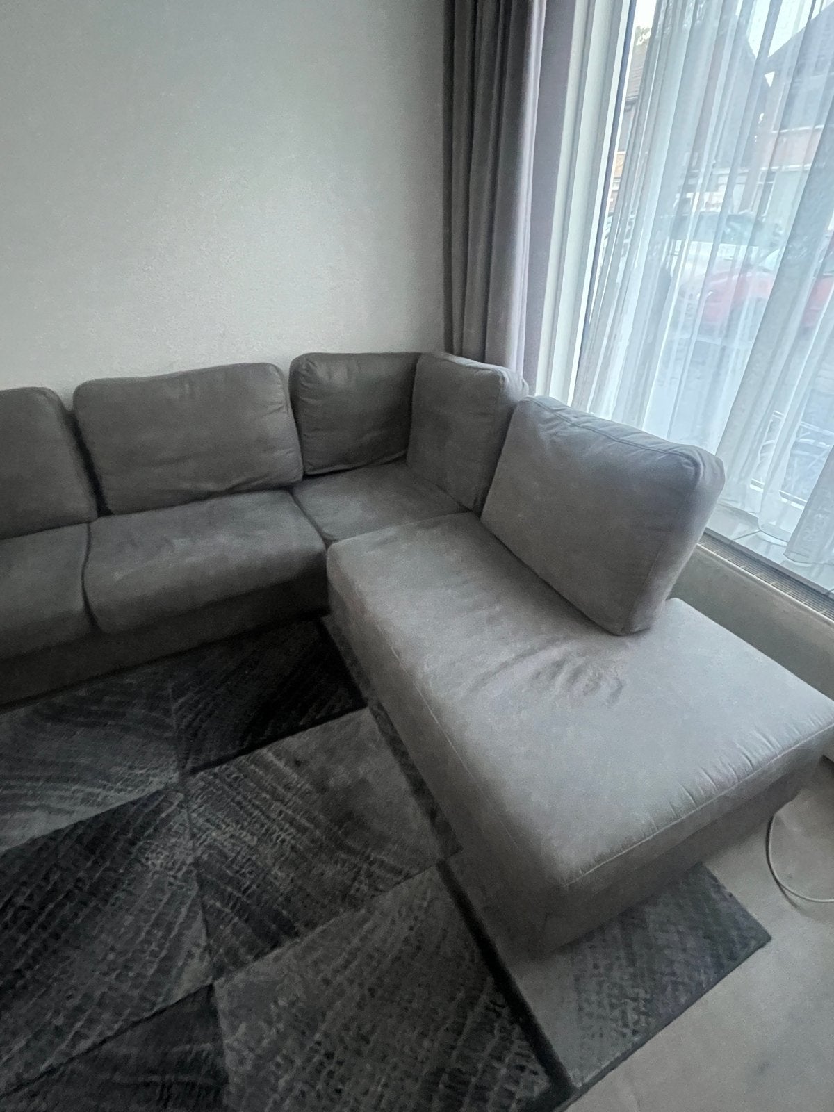 Grijze hoekbank 260x220cm, Ophalen, 250 tot 300 cm, Gebruikt, 100 tot 125 cm