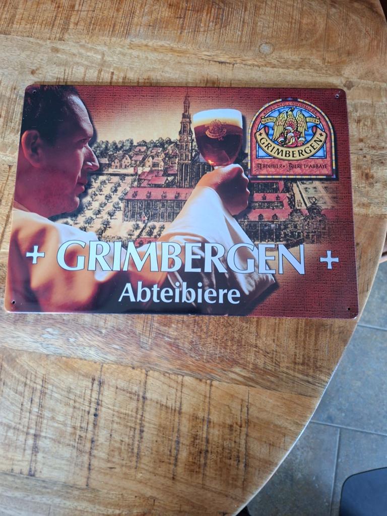 Grimbergen Abdijbier Reclamebord - Vintage Look, Verzamelen, Ophalen of Verzenden, Gebruikt, Reclamebord