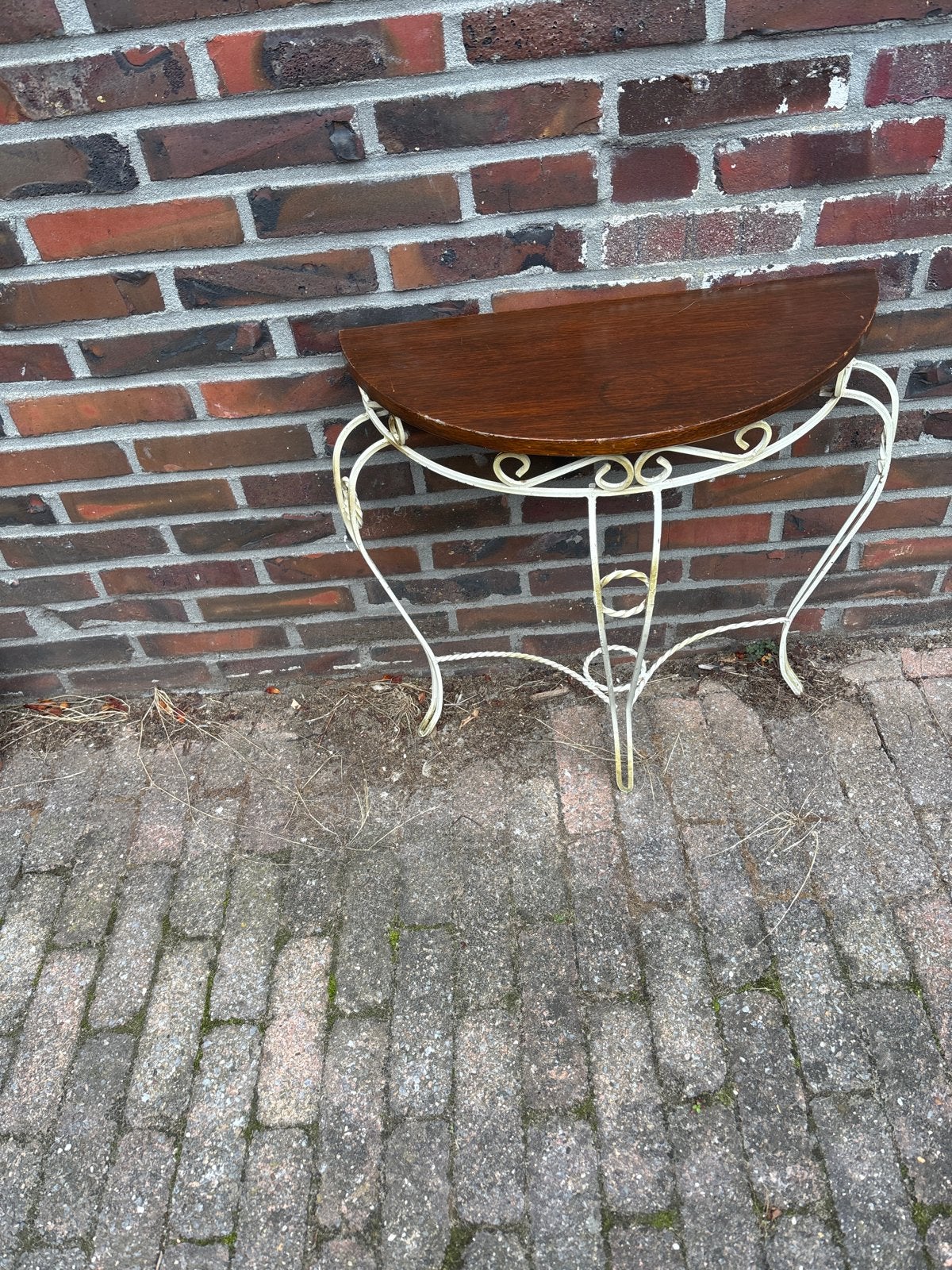 Vintage Zijtafel met Houten Blad en Metalen Frame, Minder dan 55 cm, Gebruikt, Ophalen of Verzenden, Overige vormen