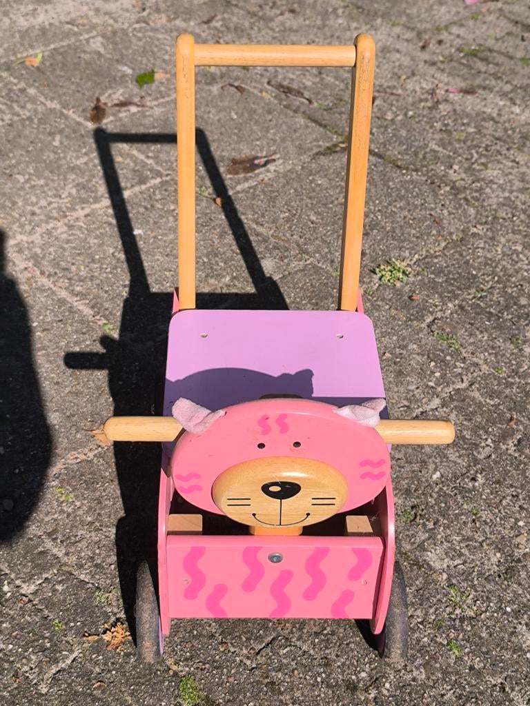 Houten loopwagen roze poes, Ophalen, Gebruikt, Meisje
