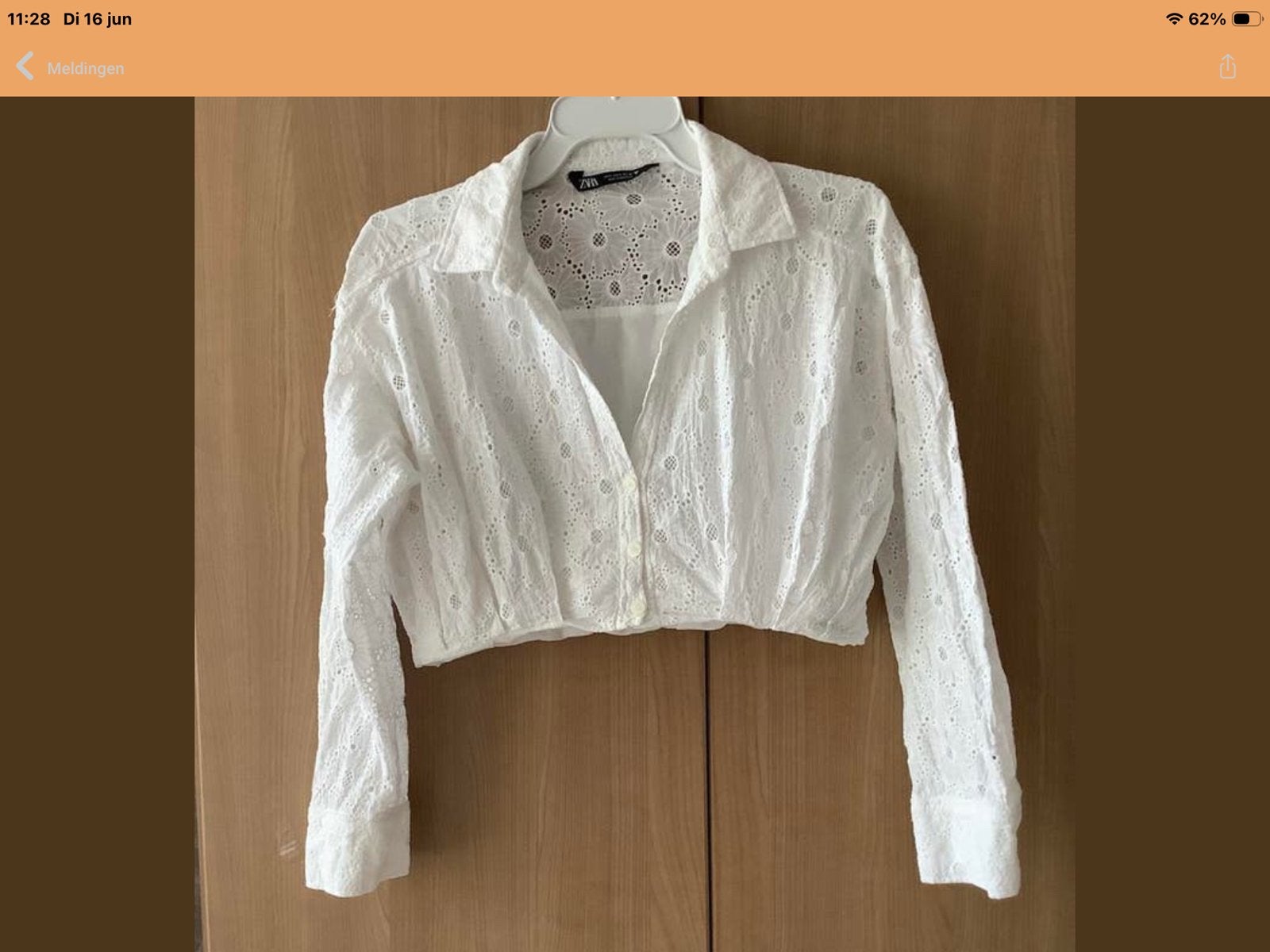 Witte kanten crop top blouse Mt. S.     ZARA., Verzenden, Zo goed als nieuw, Maat 36 (S), Wit
