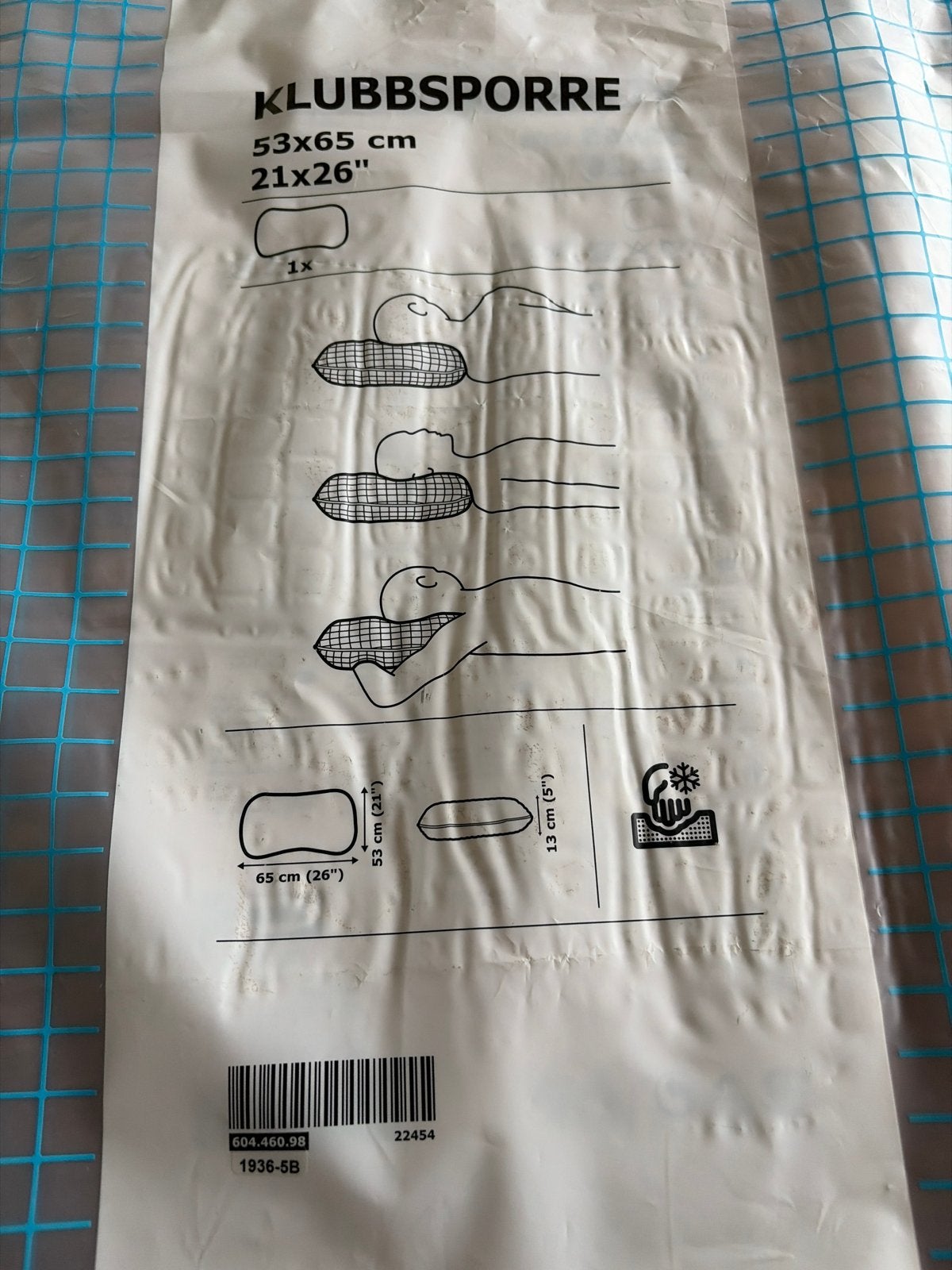 IKEA KLUBBSPORRE Ergonomisch Kussen 53x65 cm, Ophalen, Eenpersoons, Wit, Overige materialen