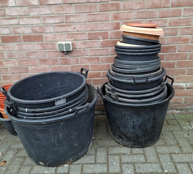 Partij kunststof plantenpotten, verschillende maten, Ophalen, Kunststof, Minder dan 60 cm, Rond