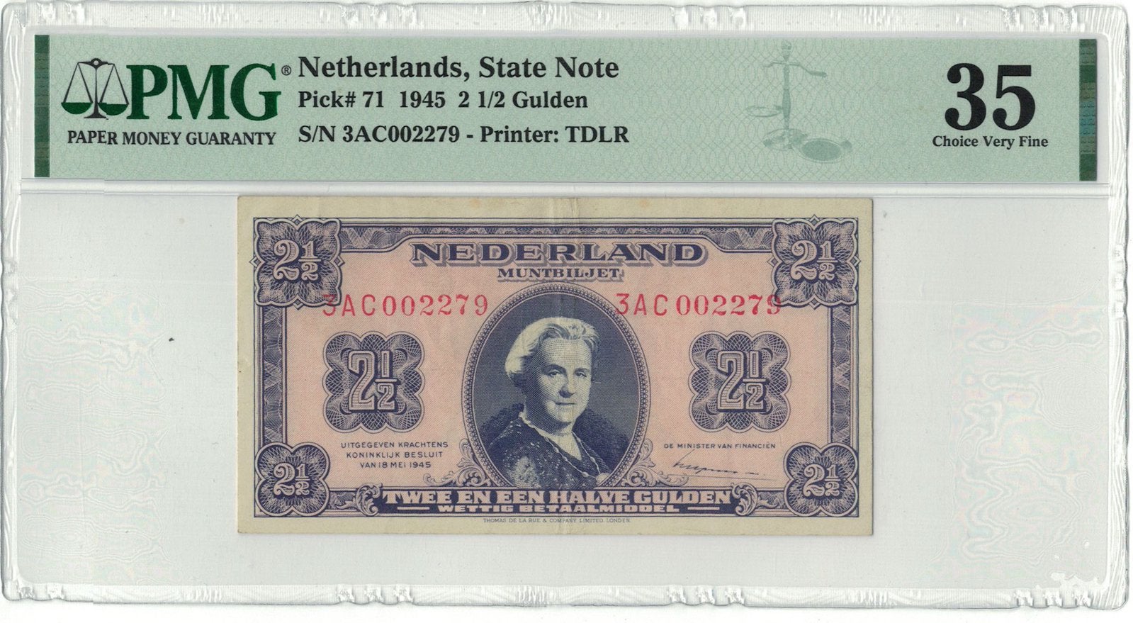 2½ gulden 1945 35 Choice Very Fine, Ophalen of Verzenden
