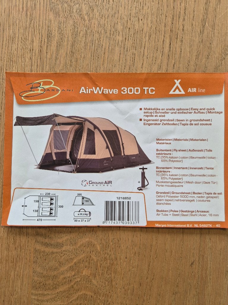 Tent Bardani AirWave300TC, Ophalen of Verzenden, Zo goed als nieuw, Tot en met 4